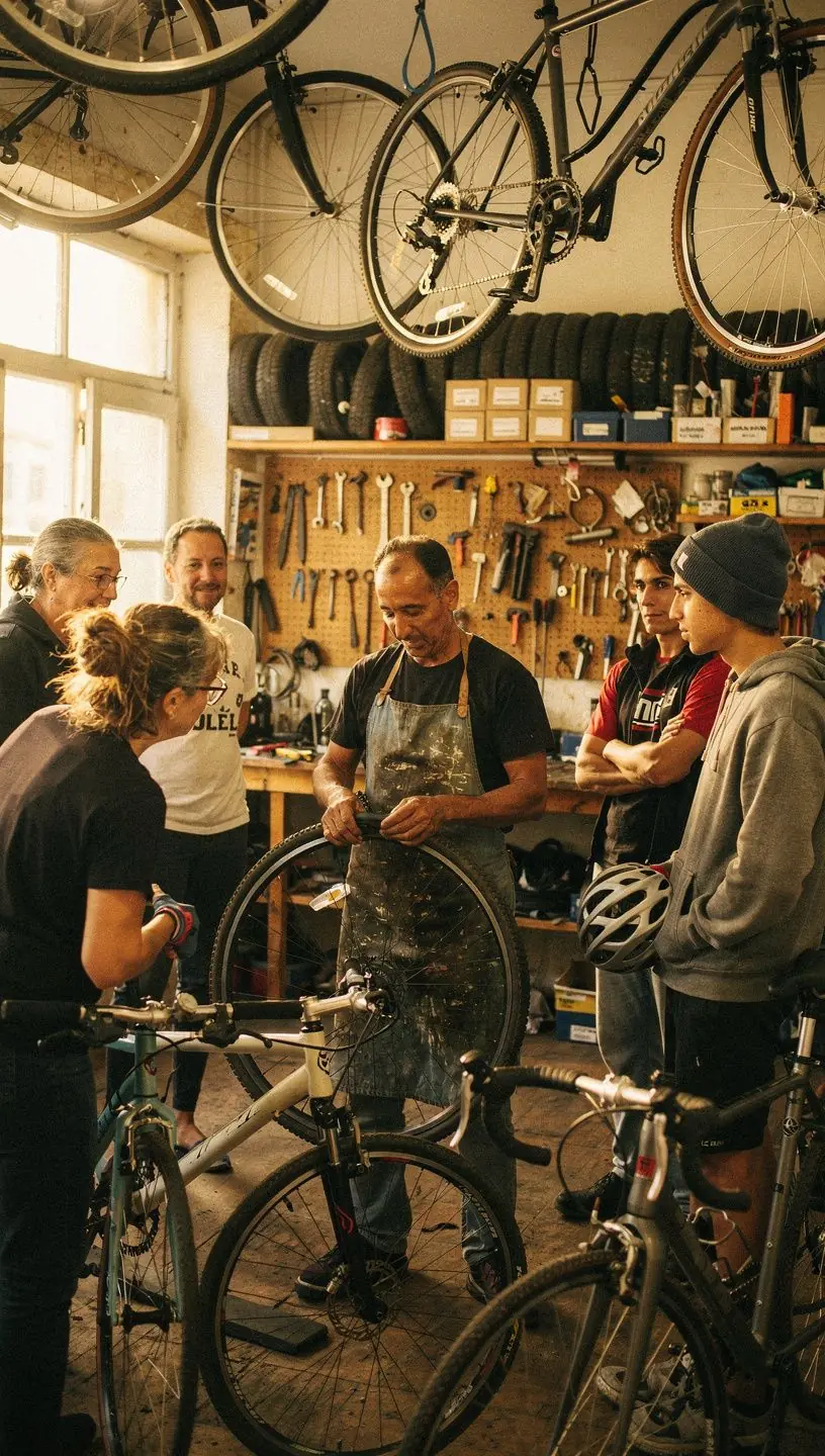 Ciclistas explorando atrações locais em passeios organizados.